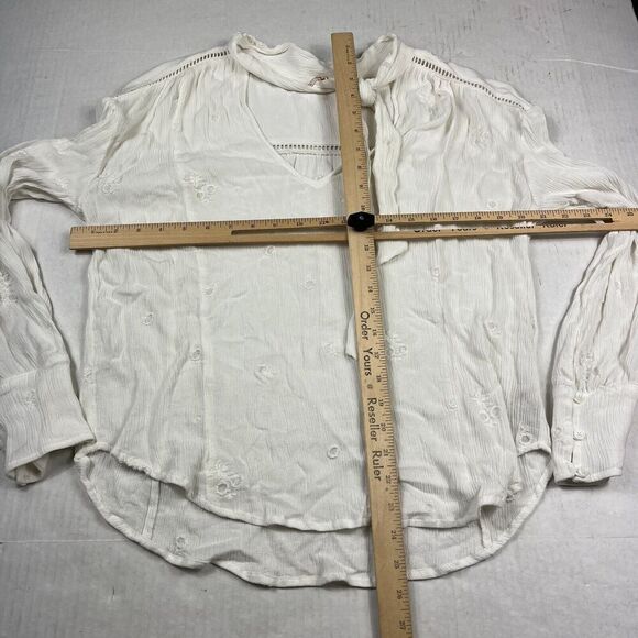 Free People Tie Neck Blouse Ivory V-Neck Embroidered Loose Fit Shirt SMALL FLAW - Picture 5 of 11